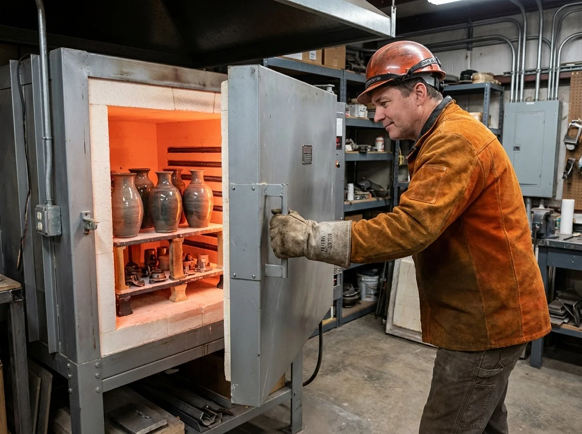 Horno de cerámica funcionando